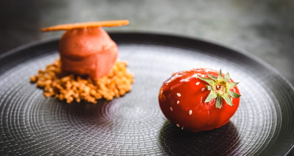 dessert au fraise du restaurant auberge du brelan